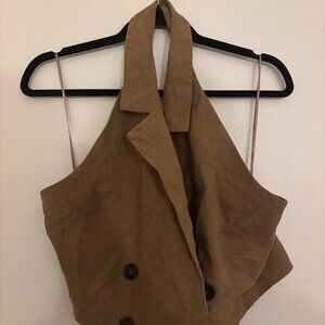 Brown Halter Backless top with tie